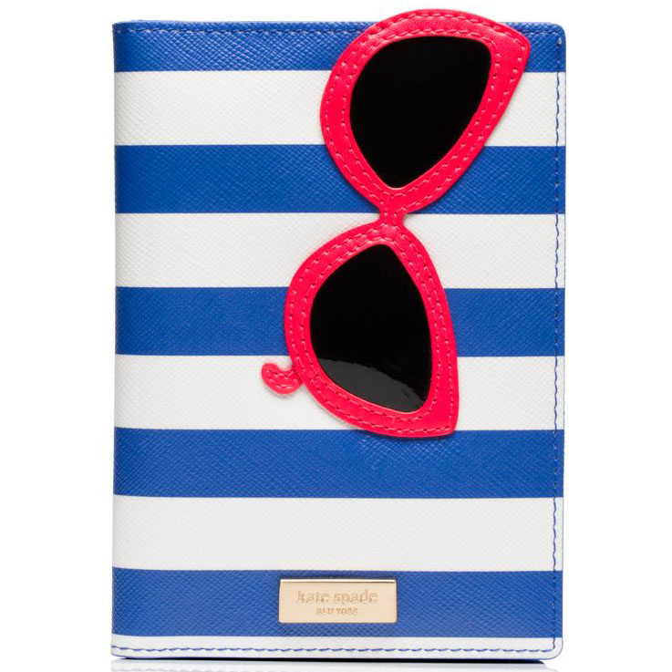 Kate Spade Make A Splash Passport Holder Blue / Cream Stripe Sunglass # WLRU2434